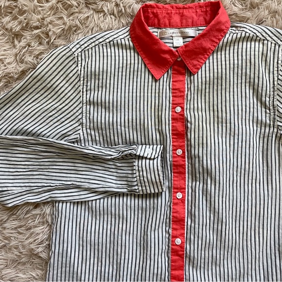 LC Lauren Conrad White Black Coral Collard Button Up Long Sleeve Blouse Sz XS - Picture 1 of 6